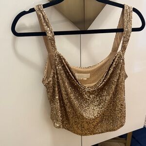 Anthropologie Shimmering Gold Sequin Top Size M